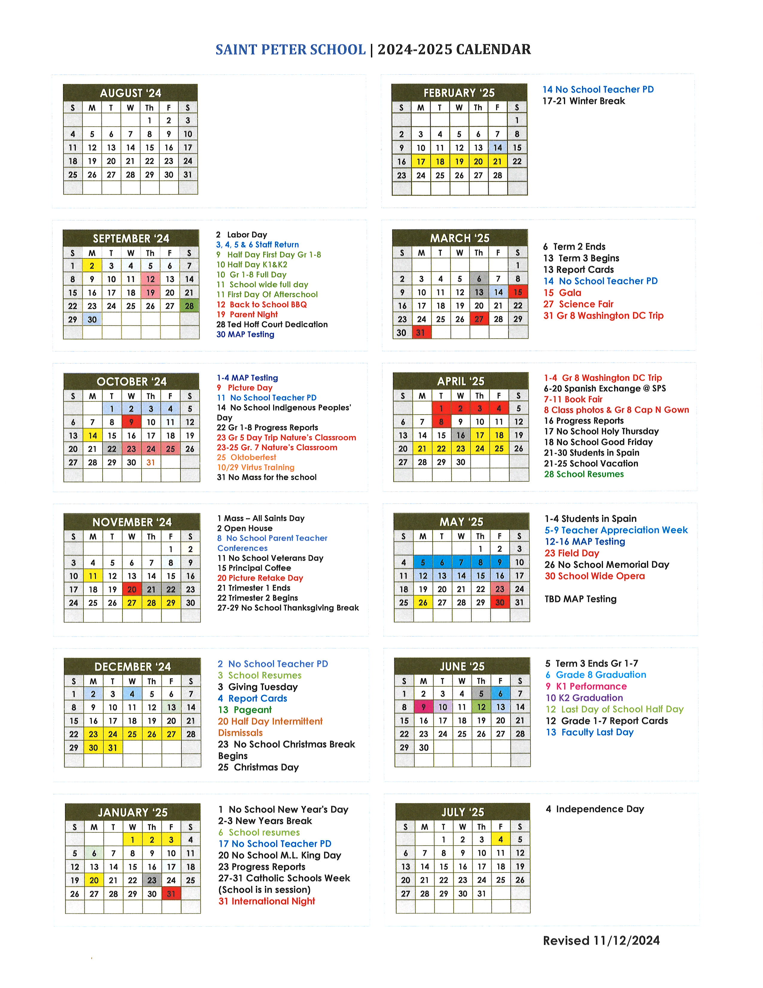 SPS 2024-2025 Calendar