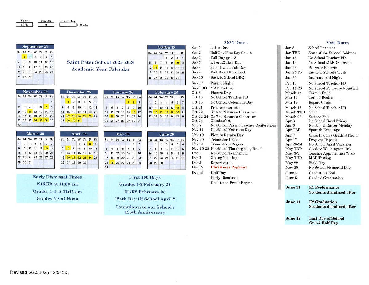 SPS 2024-2025 Calendar